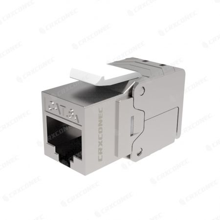 Cat.6A STP 180 Grad Upp-Ner Kabelhållare Verktygsfri RJ45 Keystone Jack - Cat.6A STP 180 Grad Verktygsfri 4PPoE RJ45 Jack med Justerbar Kabelhållare